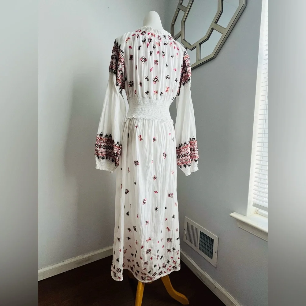 Free People White and Pink Embroidered Tunic